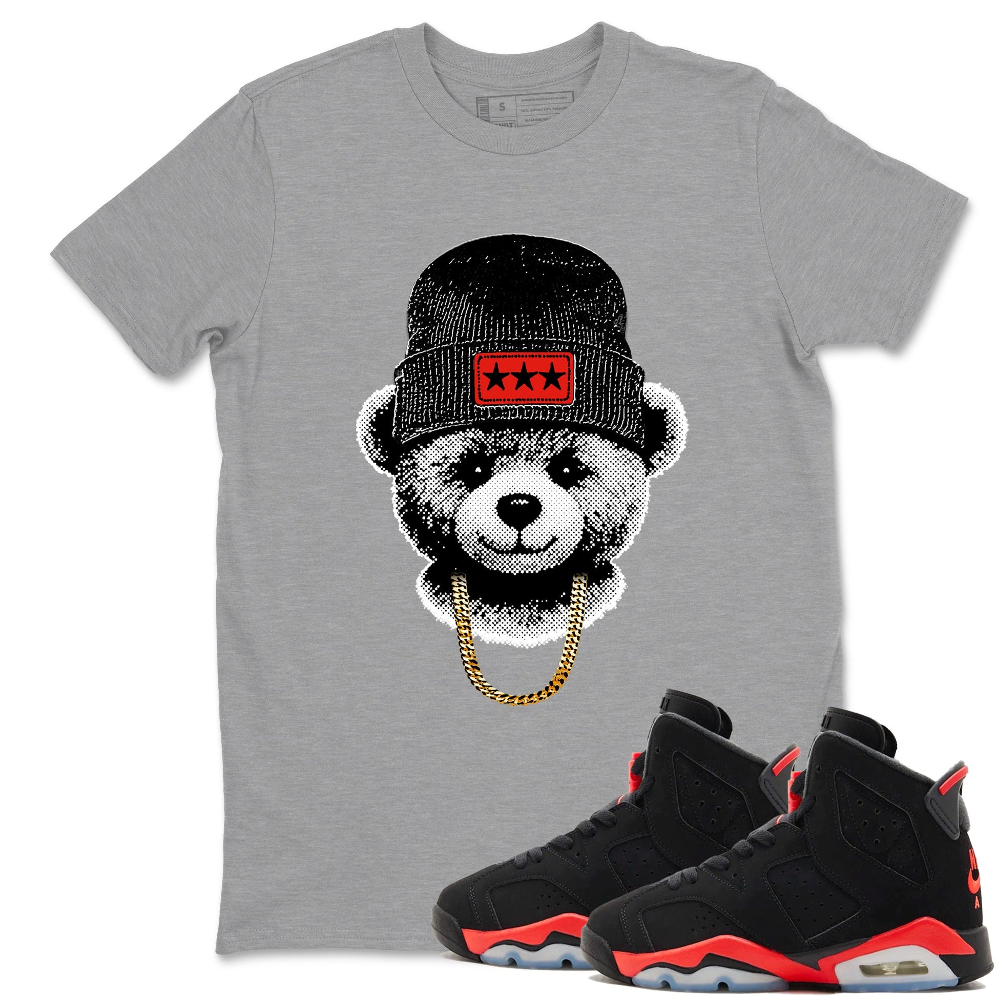 Perfect Valentine's Day Gifts graphic tee  – Sneaker Tees To Match Air Jordan 6 Reverse Infrared – Gangster Teddy Tee Heather Grey 1
