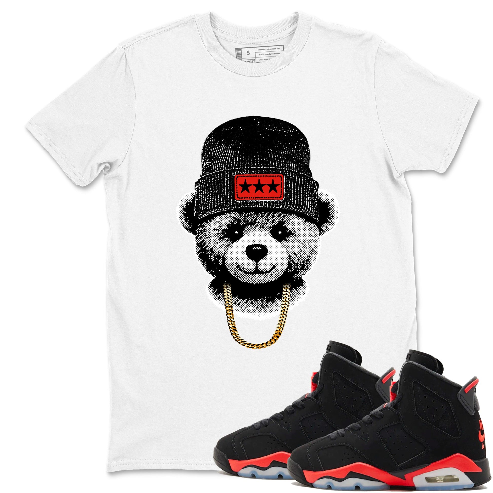 Perfect Valentine's Day Gifts graphic tee  – Sneaker Tees To Match Air Jordan 6 Reverse Infrared – Gangster Teddy Tee White 1