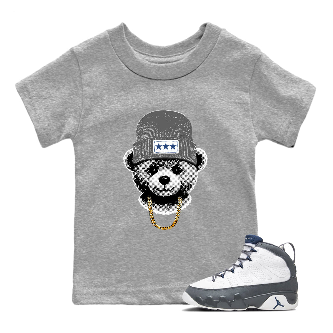 Sneaker match tees – Sneaker Tees To Match Air Jordan 9 Flint Grey Shoes – Gangster Teddy Kids T-Shirt Heather Grey 1