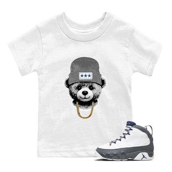 Sneaker match tees – Sneaker Tees To Match Air Jordan 9 Flint Grey Shoes – Gangster Teddy Kids T-Shirt White 1