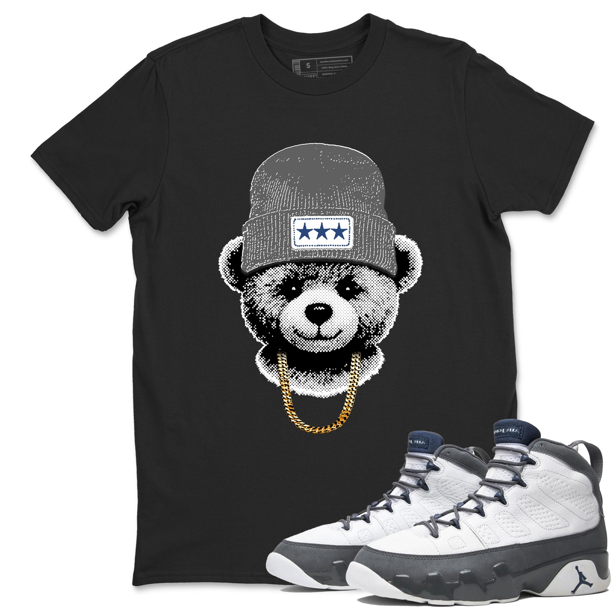 Sneaker match tees – Sneaker Tees To Match Air Jordan 9 Flint Grey Shoes – Gangster Teddy Tee Black 1