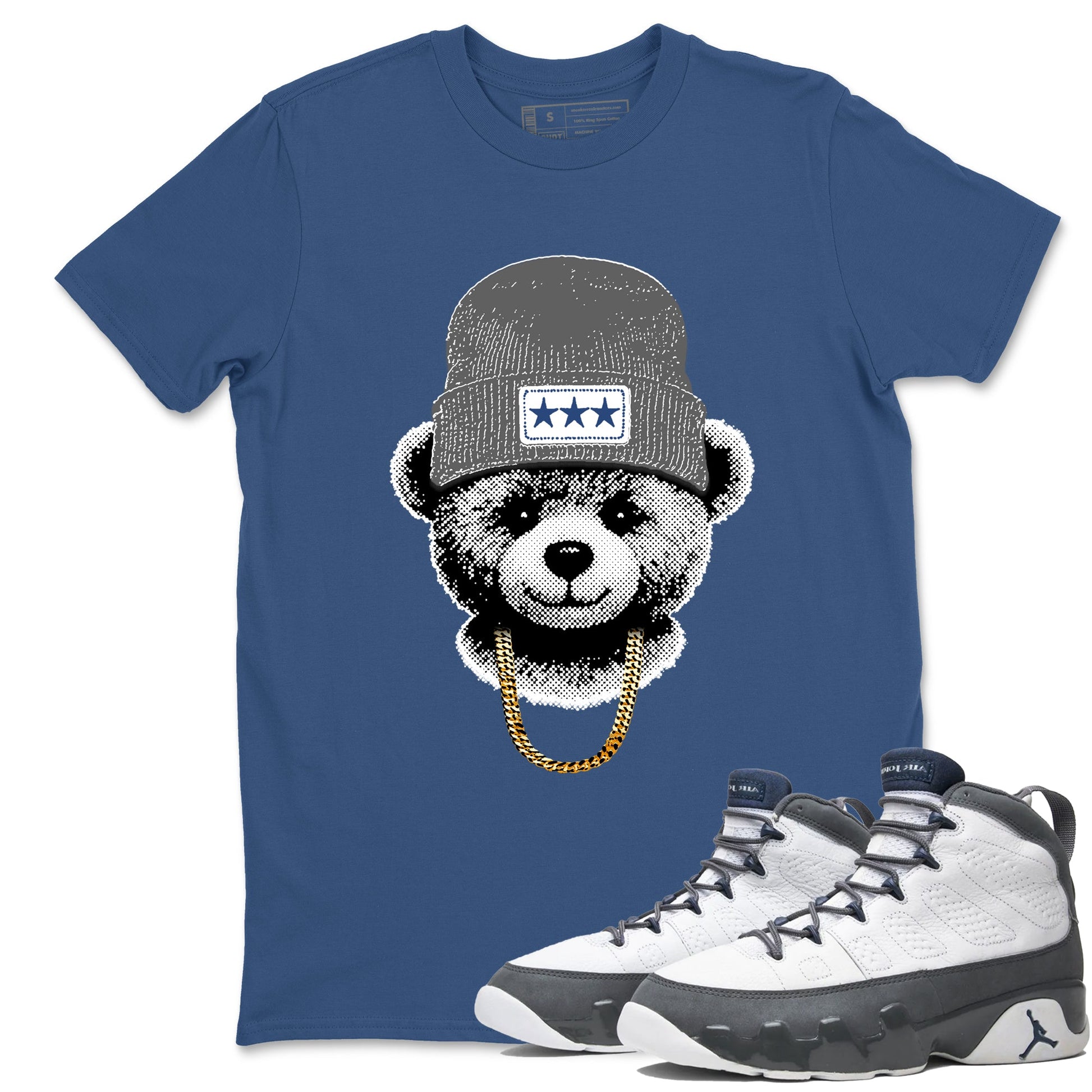 Sneaker match tees – Sneaker Tees To Match Air Jordan 9 Flint Grey Shoes – Gangster Teddy Tee Denim Blue 1