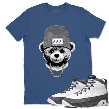 Sneaker match tees – Sneaker Tees To Match Air Jordan 9 Flint Grey Shoes – Gangster Teddy Tee Denim Blue 1
