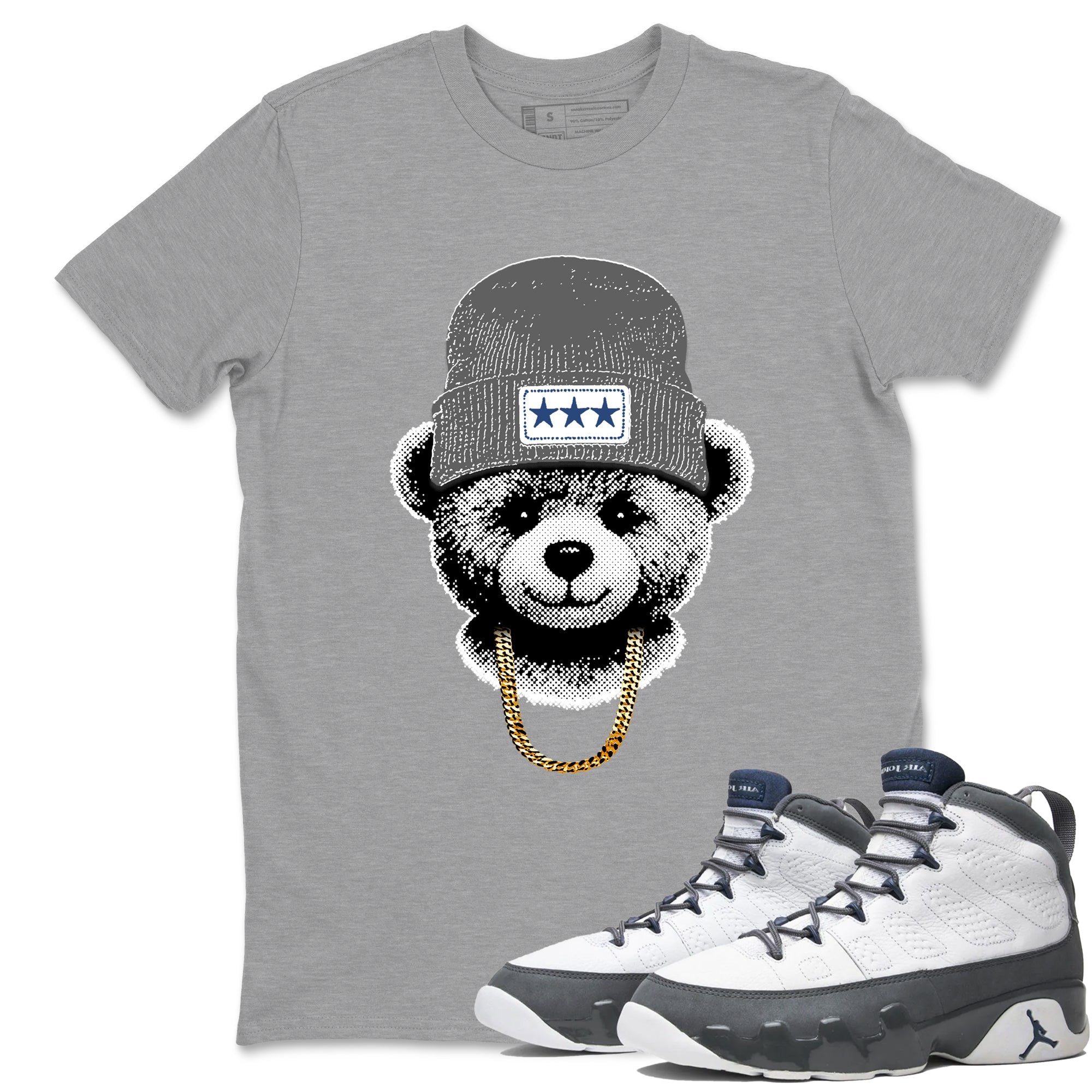 Sneaker match tees – Sneaker Tees To Match Air Jordan 9 Flint Grey Shoes – Gangster Teddy Tee Heather Grey 1