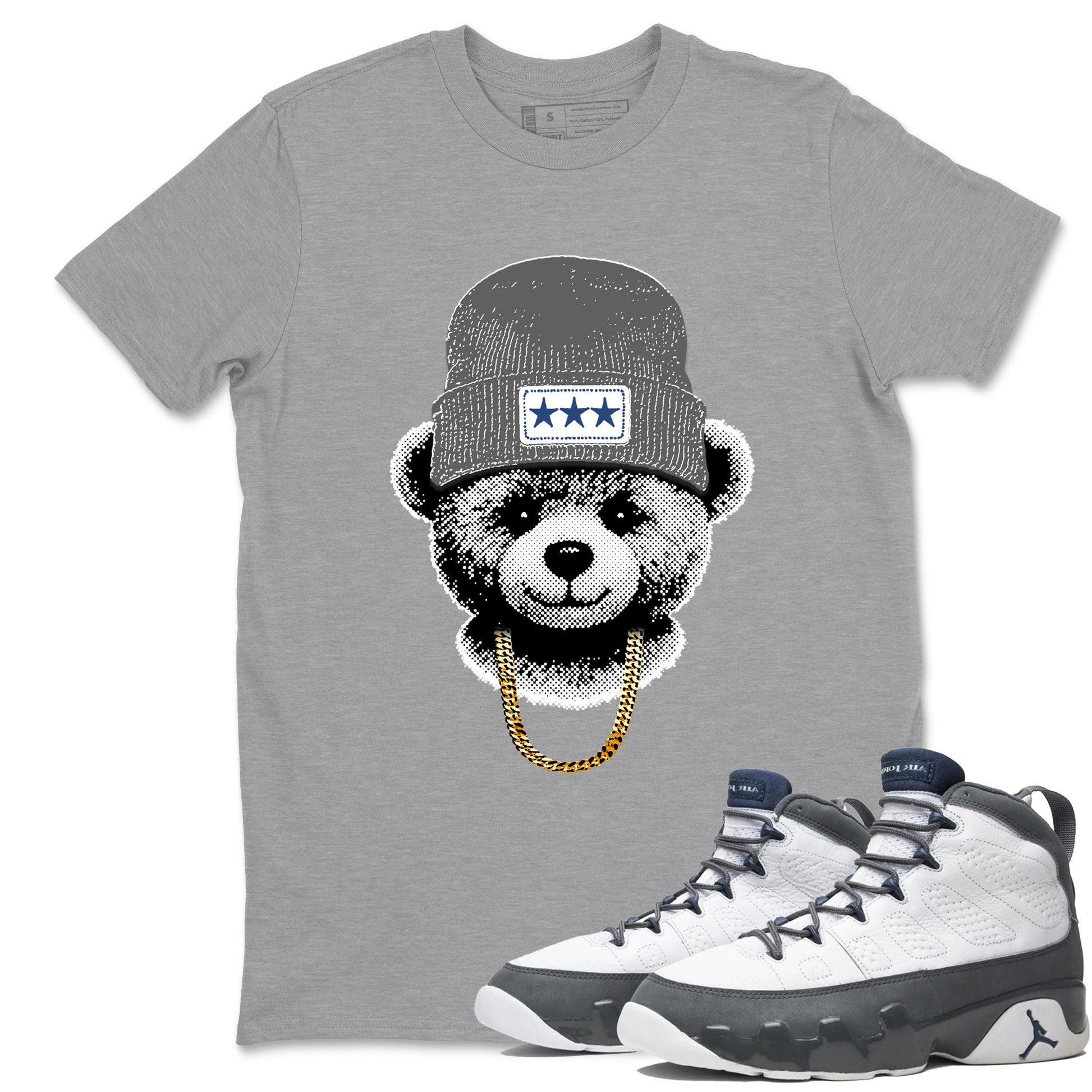 Sneaker match tees – Sneaker Tees To Match Air Jordan 9 Flint Grey Shoes – Gangster Teddy Tee Heather Grey 1