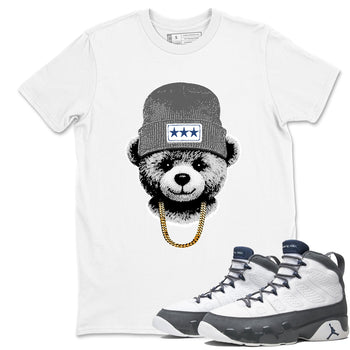 Sneaker match tees – Sneaker Tees To Match Air Jordan 9 Flint Grey Shoes – Gangster Teddy Tee White 1