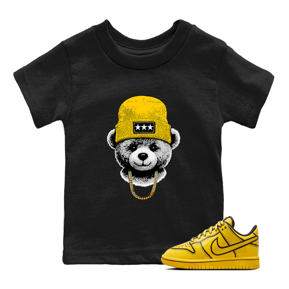 Best Christmas gifts for sneakerheads  – Sneaker Tees To Match Dunk Tour Yellow Sneakers – Gangster Teddy Kids T-Shirt Black 1