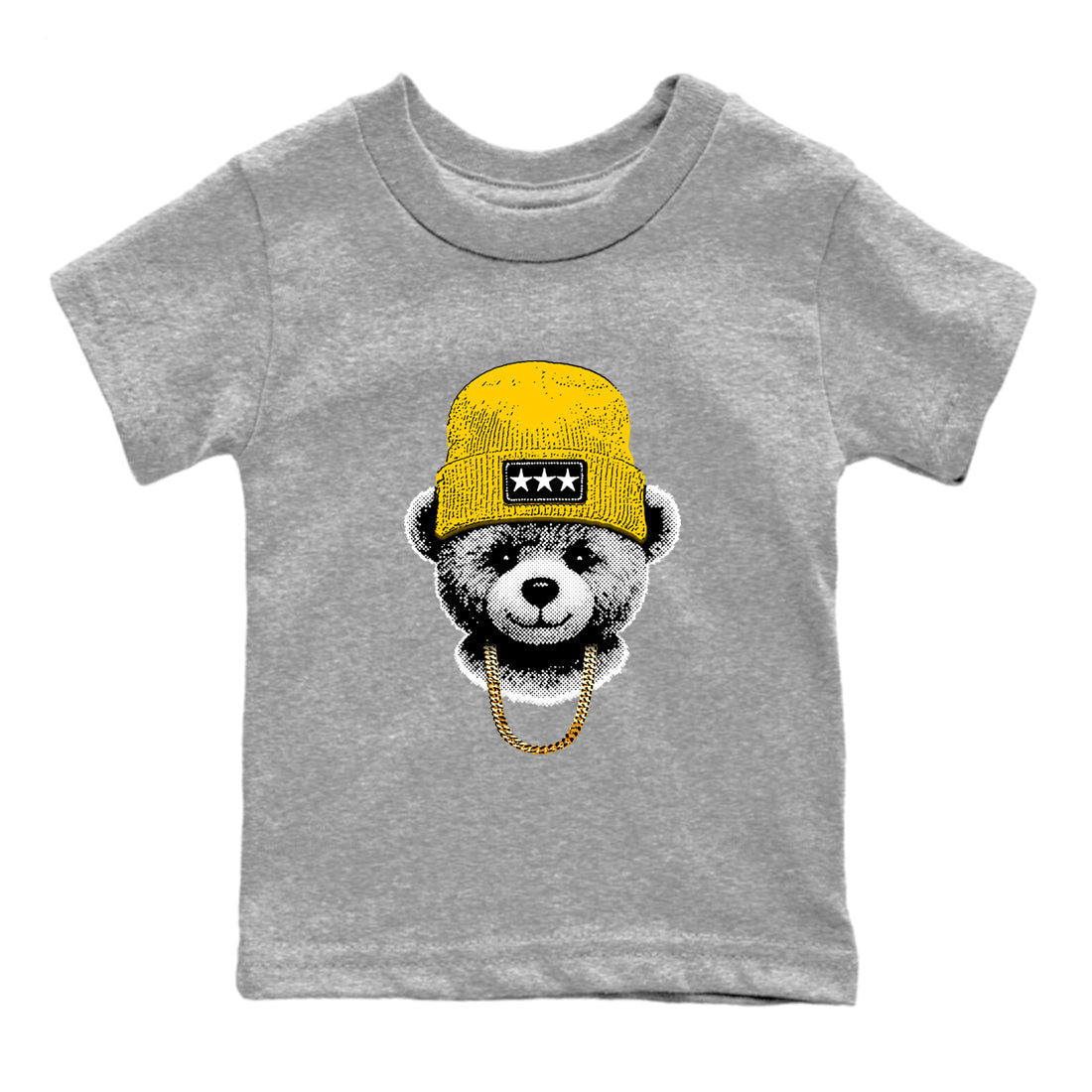 Best Christmas gifts for sneakerheads  – Sneaker Tees To Match Dunk Tour Yellow Sneakers – Gangster Teddy Kids T-Shirt Heather Grey 2