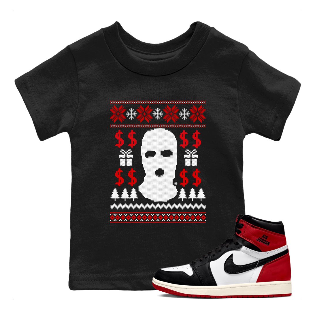 1s Black Toe Reimagined shirts to match jordans Gangster Ugly Sweater sneaker match tees Air Jordan 1 Retro High Black Toe Reimagined match shoes to clothes SNRT Sneaker Tees Youth Baby Black 1 tee