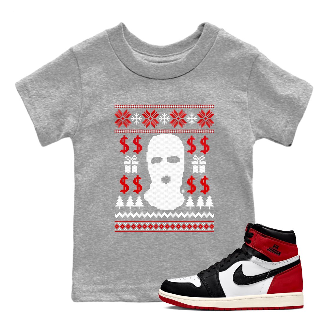 1s Black Toe Reimagined shirts to match jordans Gangster Ugly Sweater sneaker match tees Air Jordan 1 Retro High Black Toe Reimagined match shoes to clothes SNRT Sneaker Tees Youth Baby Heather Grey 1 tee
