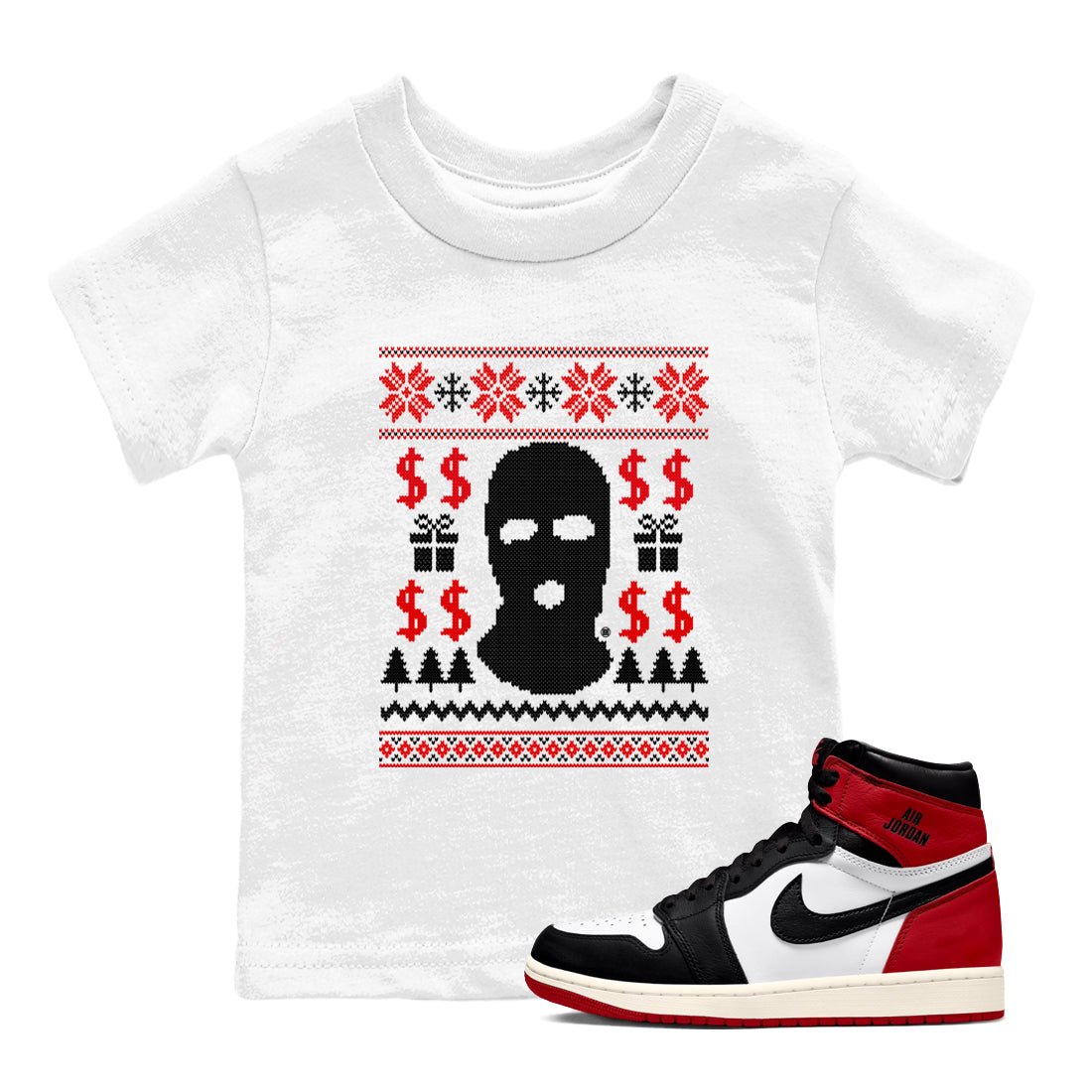 1s Black Toe Reimagined shirts to match jordans Gangster Ugly Sweater sneaker match tees Air Jordan 1 Retro High Black Toe Reimagined match shoes to clothes SNRT Sneaker Tees Youth Baby White 1 tee
