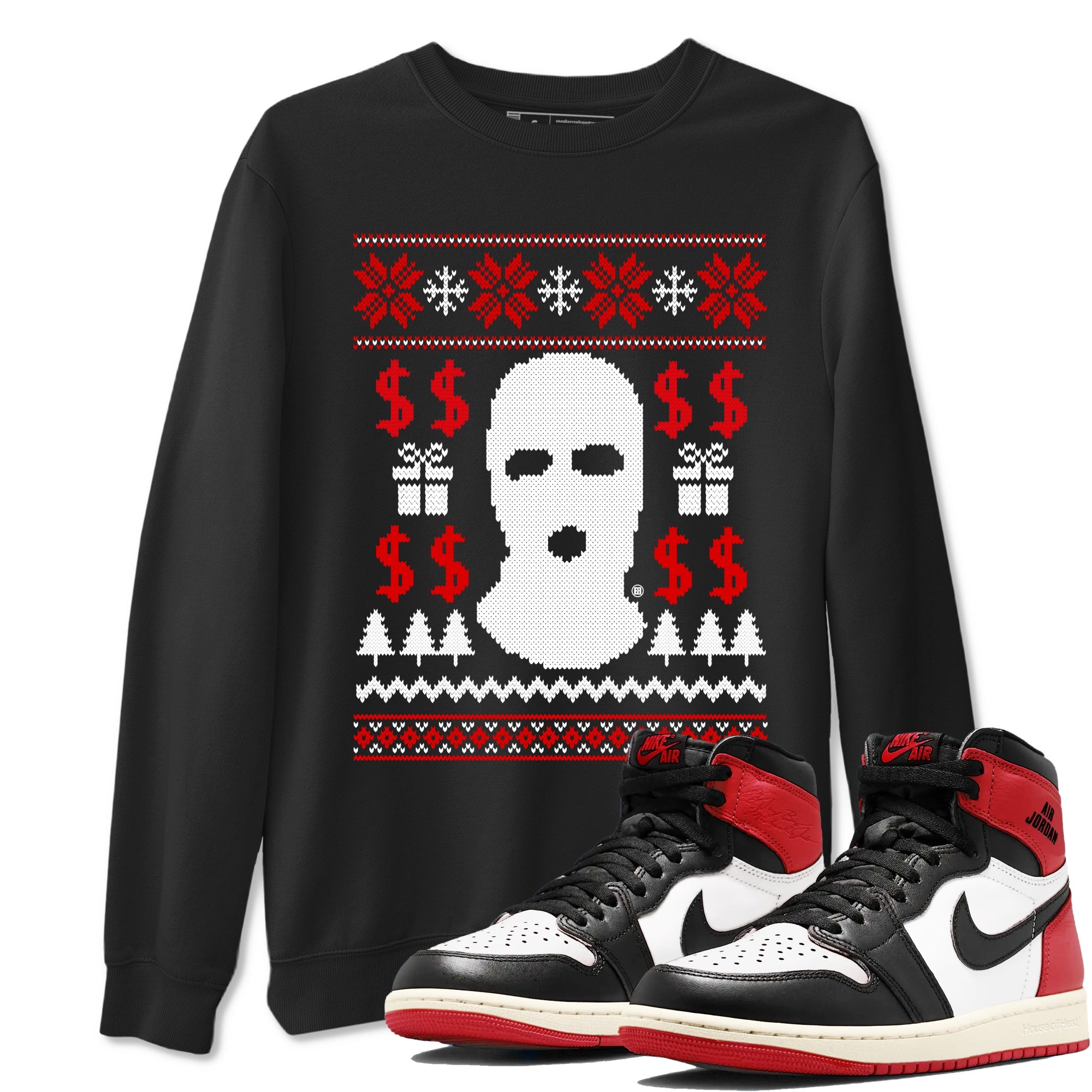 1s Black Toe Reimagined shirts to match jordans Gangster Ugly Sweater sneaker match tees Air Jordan 1 Retro High Black Toe Reimagined match shoes to clothes SNRT Sneaker Tees unisex cotton Black 1 shirts