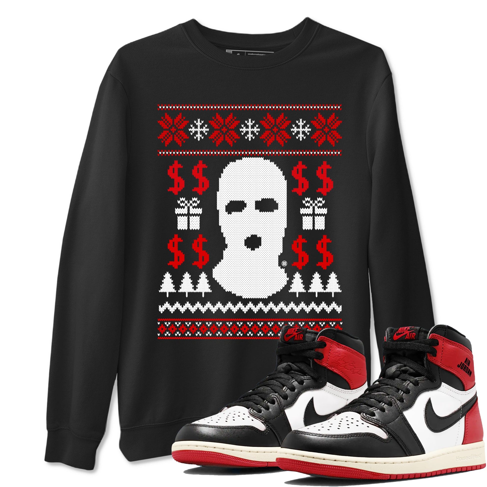 1s Black Toe Reimagined shirts to match jordans Gangster Ugly Sweater sneaker match tees Air Jordan 1 Retro High Black Toe Reimagined match shoes to clothes SNRT Sneaker Tees unisex cotton Black 1 shirts