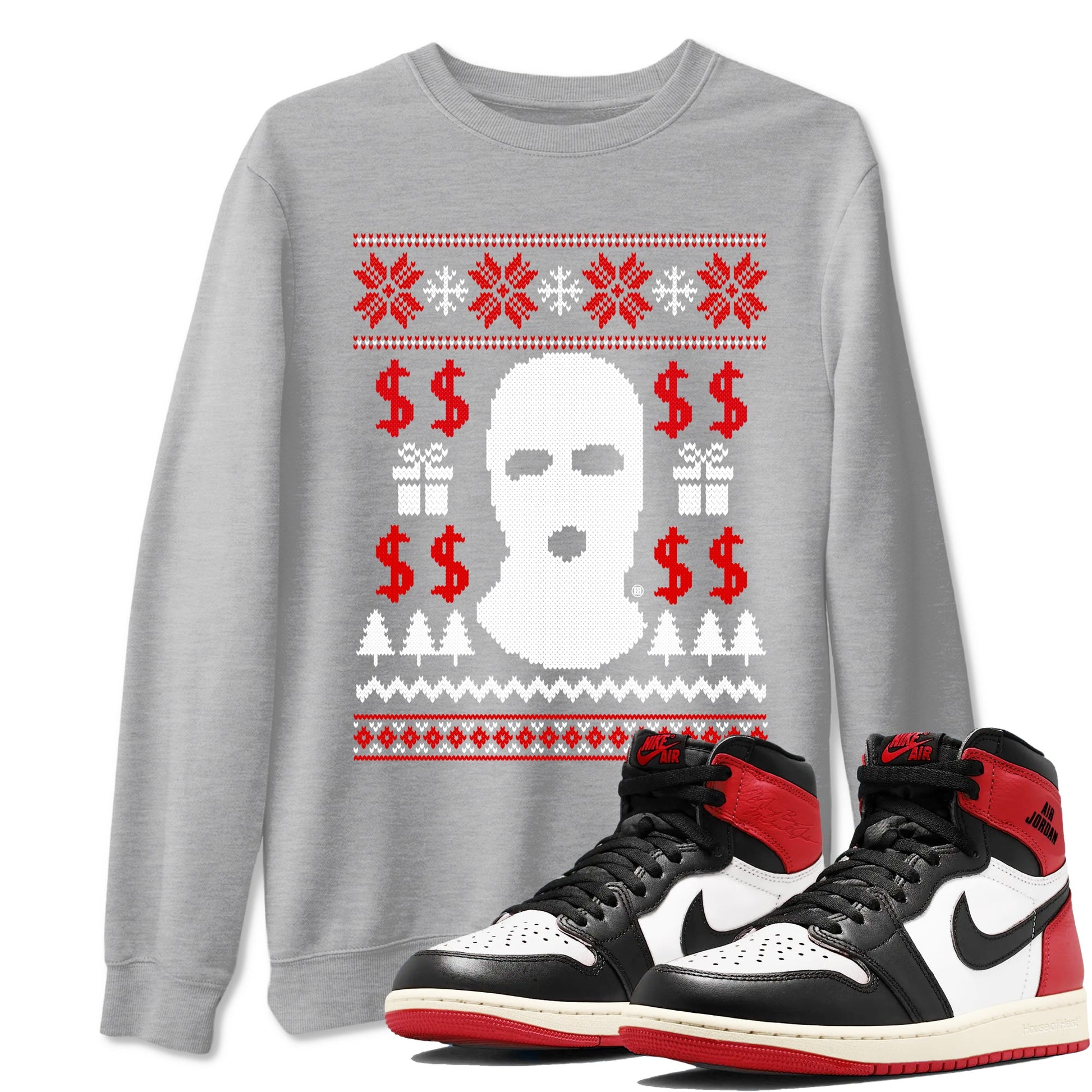 1s Black Toe Reimagined shirts to match jordans Gangster Ugly Sweater sneaker match tees Air Jordan 1 Retro High Black Toe Reimagined match shoes to clothes SNRT Sneaker Tees unisex cotton Heather Grey 1 shirts