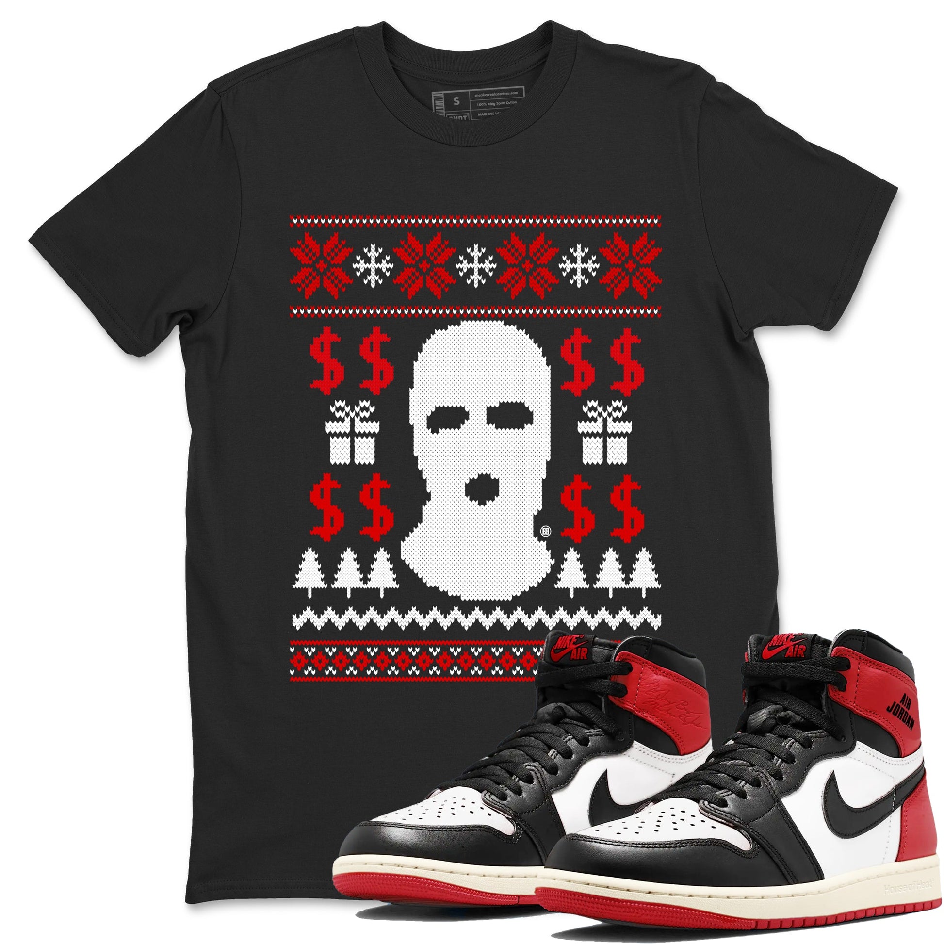 1s Black Toe Reimagined shirts to match jordans Gangster Ugly Sweater sneaker match tees Air Jordan 1 Retro High Black Toe Reimagined match shoes to clothes SNRT Sneaker Tees unisex cotton Black 1 shirts