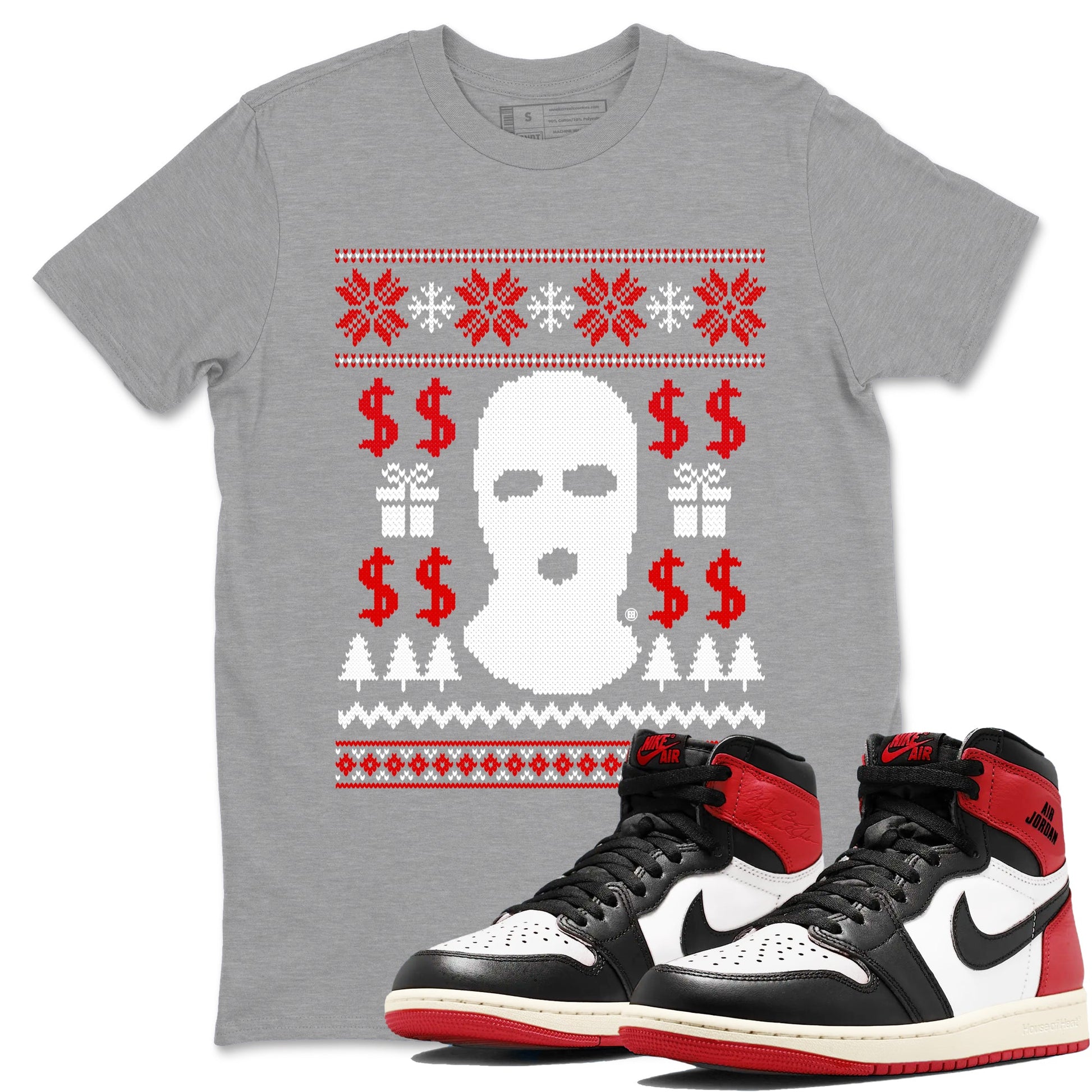 1s Black Toe Reimagined shirts to match jordans Gangster Ugly Sweater sneaker match tees Air Jordan 1 Retro High Black Toe Reimagined match shoes to clothes SNRT Sneaker Tees unisex cotton Heather Grey 1 shirts