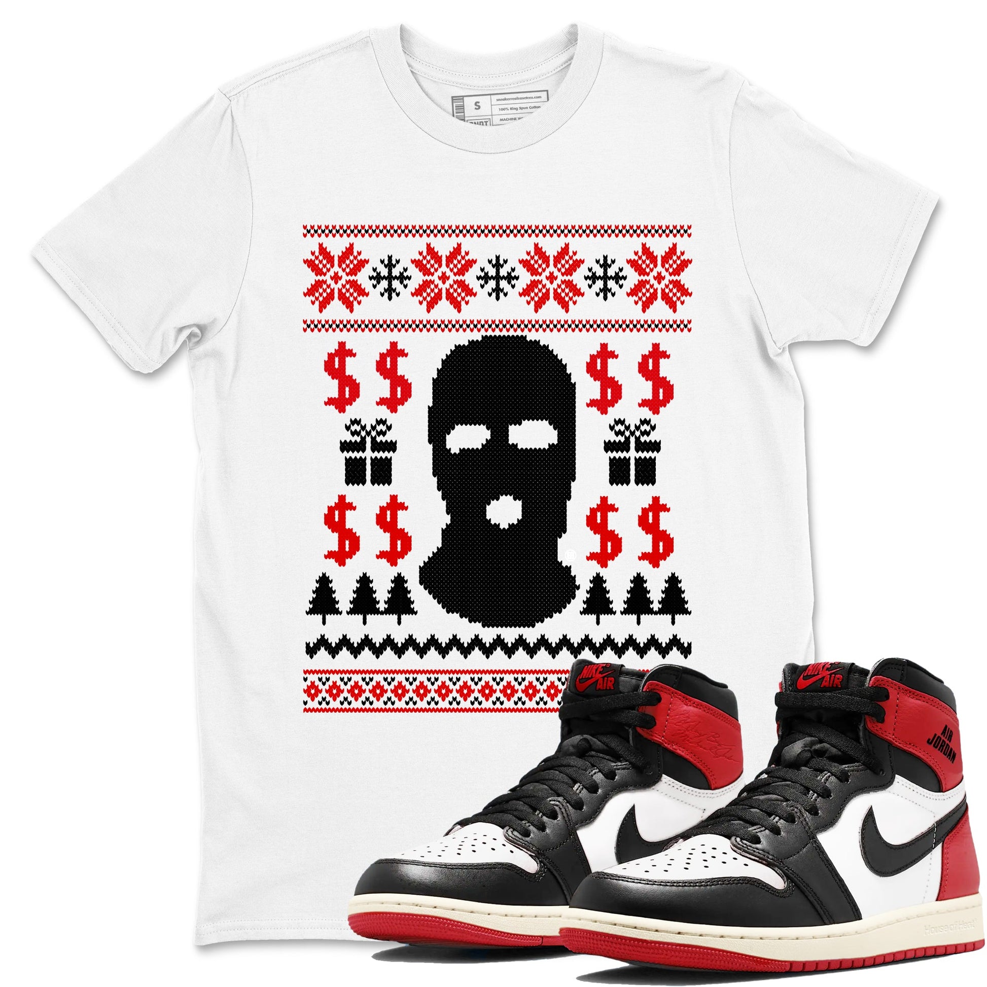 1s Black Toe Reimagined shirts to match jordans Gangster Ugly Sweater sneaker match tees Air Jordan 1 Retro High Black Toe Reimagined match shoes to clothes SNRT Sneaker Tees unisex cotton White 1 shirts