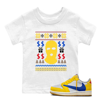 1s Travis Scott Canary shirts to match jordans Gangster Ugly Sweater sneaker match tees Air Jordan 1 Low OG Travis Scott Canary match shoes to clothes SNRT Sneaker Tees Youth Baby White 1 tee