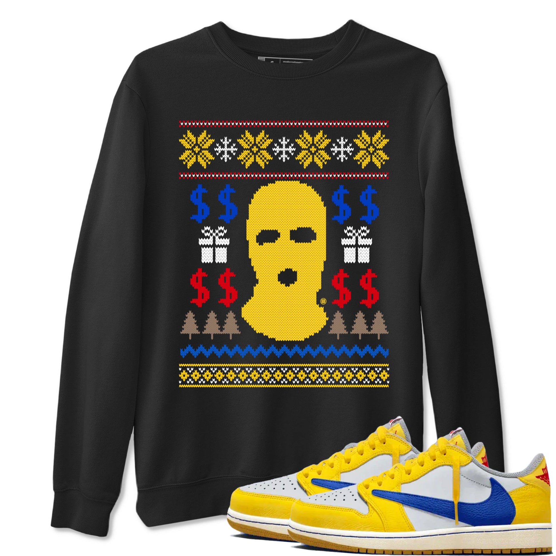 1s Travis Scott Canary shirts to match jordans Gangster Ugly Sweater sneaker match tees Air Jordan 1 Low OG Travis Scott Canary match shoes to clothes SNRT Sneaker Tees unisex cotton Black 1 shirts