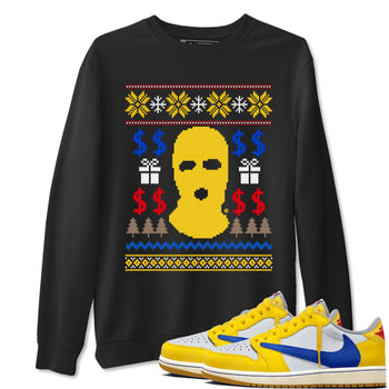 1s Travis Scott Canary shirts to match jordans Gangster Ugly Sweater sneaker match tees Air Jordan 1 Low OG Travis Scott Canary match shoes to clothes SNRT Sneaker Tees unisex cotton Black 1 shirts