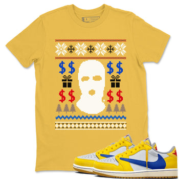 1s Travis Scott Canary shirts to match jordans Gangster Ugly Sweater sneaker match tees Air Jordan 1 Low OG Travis Scott Canary match shoes to clothes SNRT Sneaker Tees unisex cotton Daisy 1 shirts