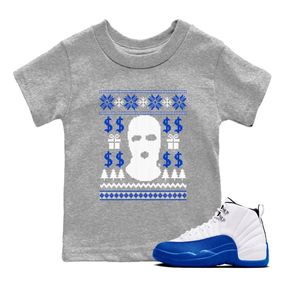 12s Blueberry shirts to match jordans Gangster Ugly Sweater sneaker match tees Air Jordan 12 Blueberry match shoes to clothes SNRT Sneaker Tees Youth Baby Heather Grey 1 tee