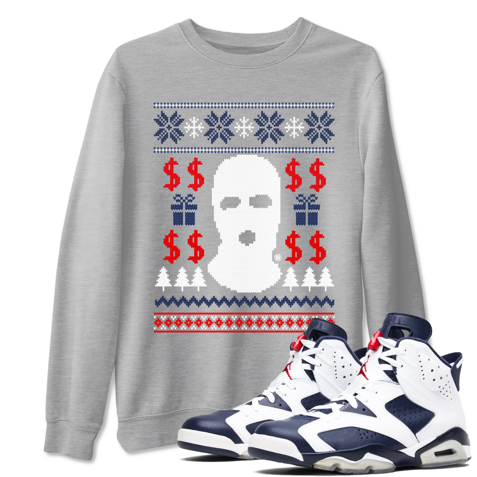 6s White And Midnight Navy shirts to match jordans Gangster Ugly Sweater sneaker match tees Air Jordan 6 Retro White And Midnight Navy match shoes to clothes SNRT Sneaker Tees unisex cotton Heather Grey 1 shirts