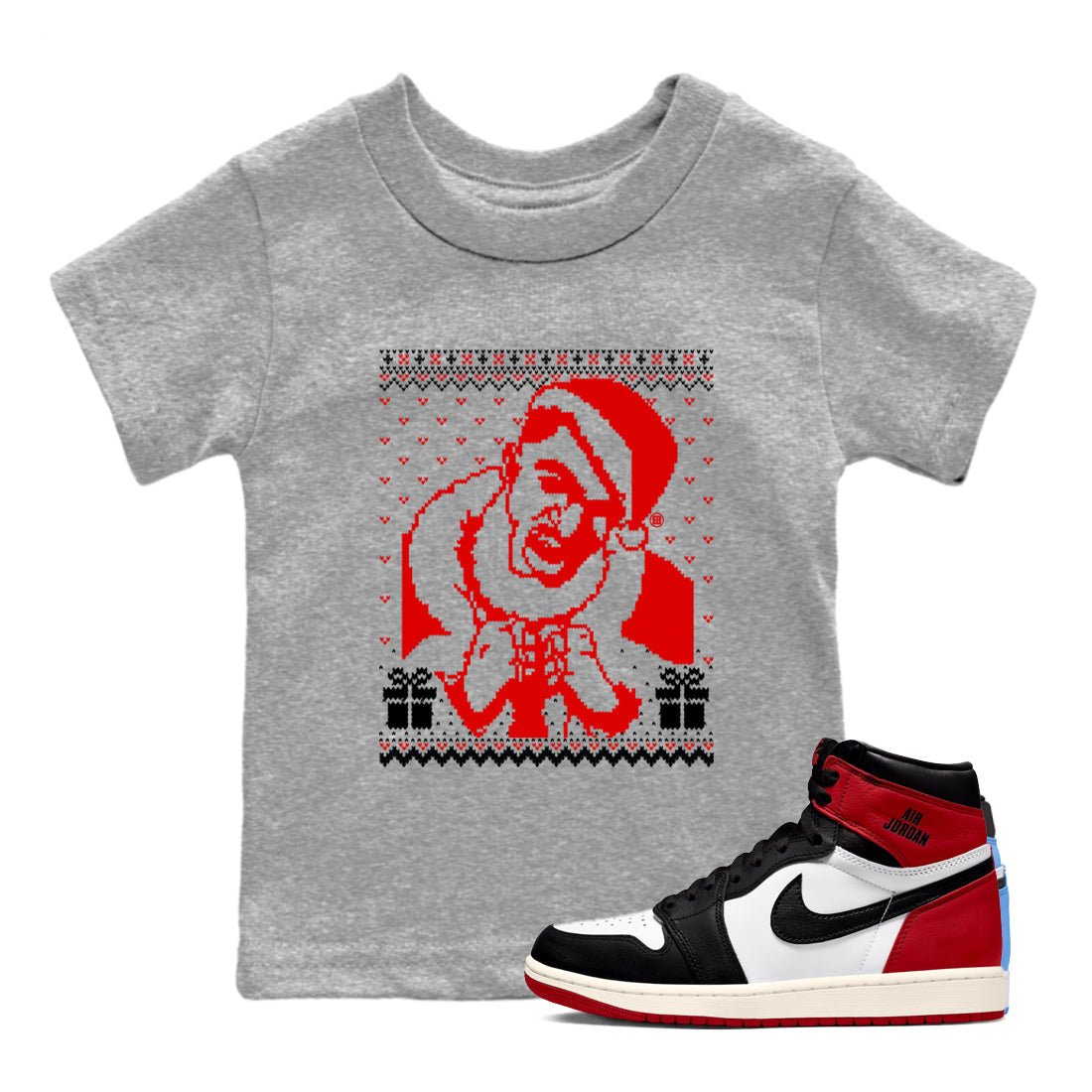 1s Black Toe Reimagined shirts to match jordans X Mas Gift Christmas Gangster Wrapper sneaker match tees Air Jordan 1 High OG Black Toe Reimagined match shoes to clothes SNRT Sneaker Tees Youth Baby Heather Grey 1 tee