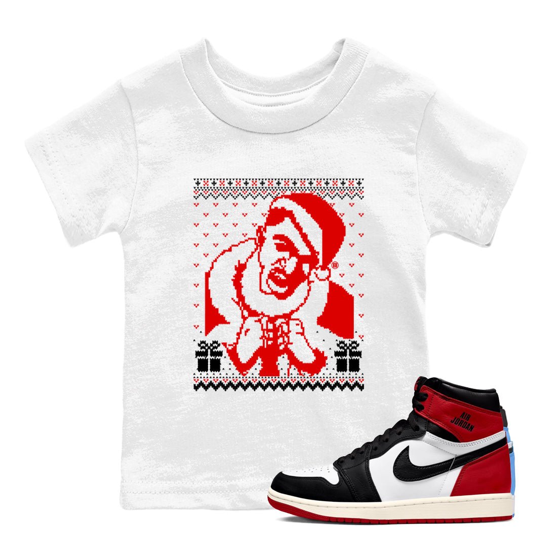 1s Black Toe Reimagined shirts to match jordans X Mas Gift Christmas Gangster Wrapper sneaker match tees Air Jordan 1 High OG Black Toe Reimagined match shoes to clothes SNRT Sneaker Tees Youth Baby White 1 tee