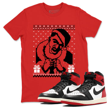 1s Black Toe Reimagined shirts to match jordans X Mas Gift Christmas Gangster Wrapper sneaker match tees Air Jordan 1 High OG Black Toe Reimagined match shoes to clothes SNRT Sneaker Tees unisex cotton Red 1 shirts