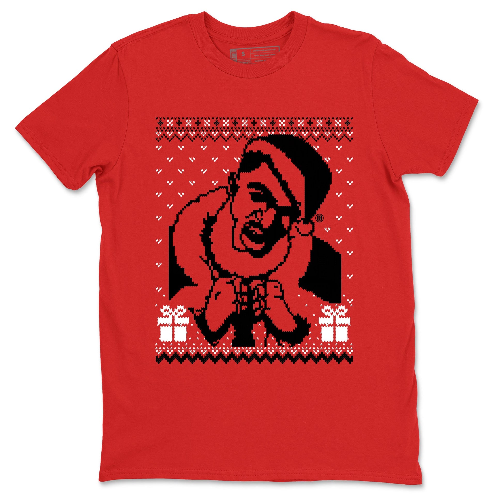 1s Black Toe Reimagined shirts to match jordans X Mas Gift Christmas Gangster Wrapper sneaker match tees Air Jordan 1 High OG Black Toe Reimagined match shoes to clothes SNRT Sneaker Tees unisex cotton Red 2 shirts