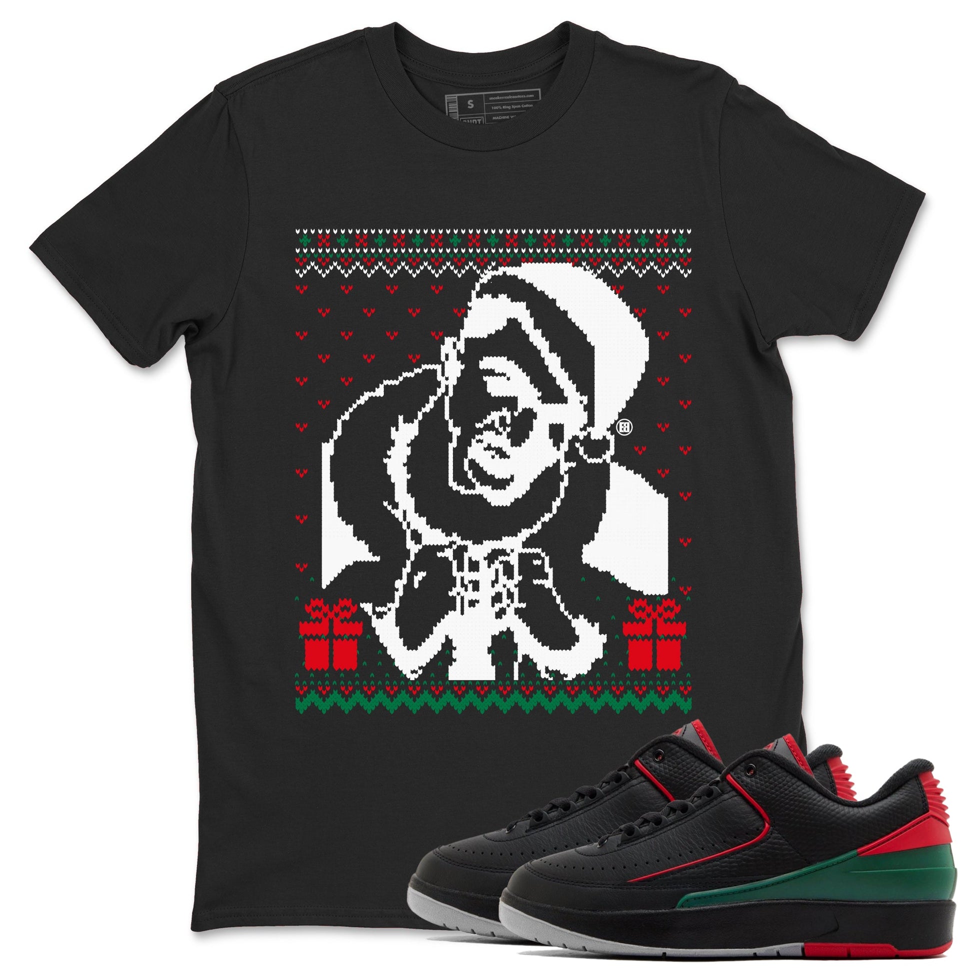 2s Christmas shirts to match jordans X Mas Gift Christmas Gangster Wrapper sneaker match tees Air Jordan 2 Retro Christmas match shoes to clothes SNRT Sneaker Tees unisex cotton Black 1 shirts