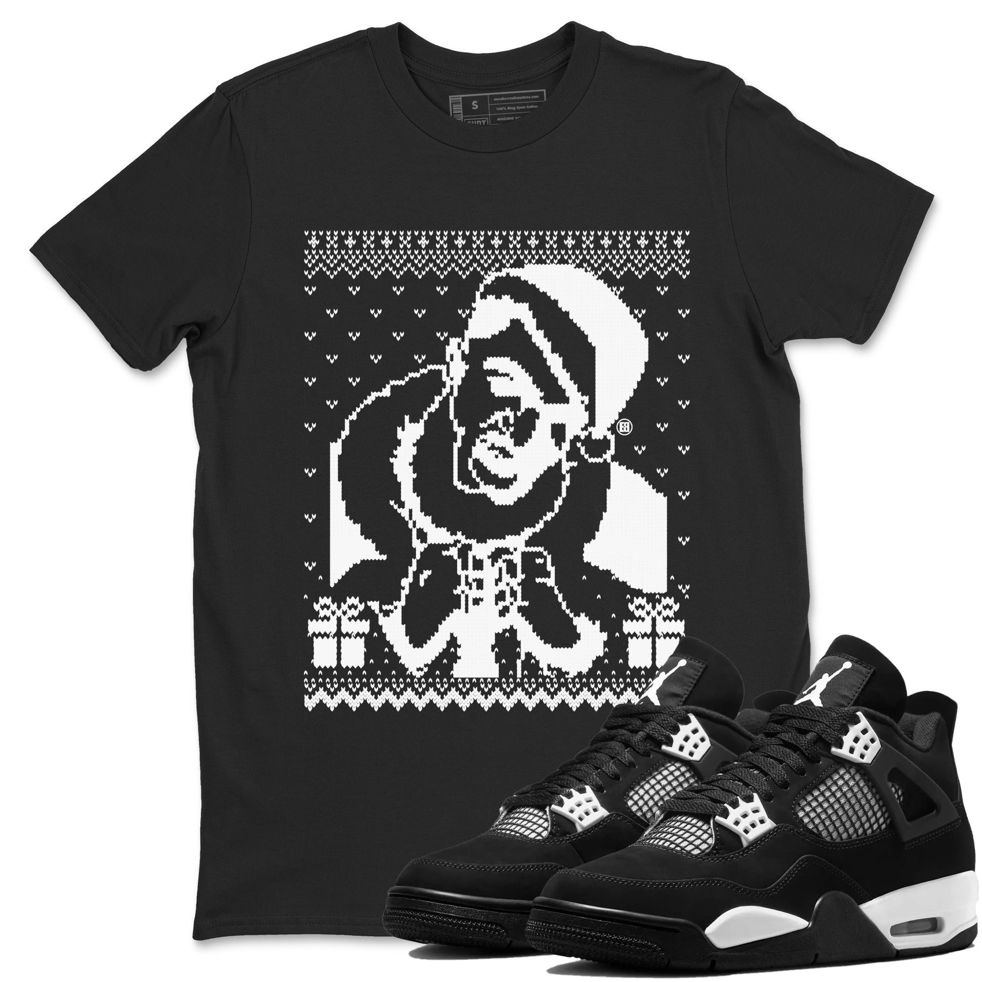 4s White Thunder shirts to match jordans X Mas Gift Christmas Gangster Wrapper sneaker match tees Air Jordan 4 Retro White Thunder match shoes to clothes SNRT Sneaker Tees unisex cotton Black 1 shirts