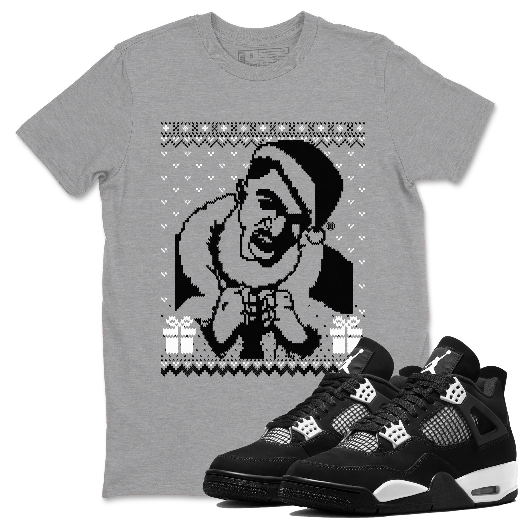 4s White Thunder shirts to match jordans X Mas Gift Christmas Gangster Wrapper sneaker match tees Air Jordan 4 Retro White Thunder match shoes to clothes SNRT Sneaker Tees unisex cotton Heather Grey 1 shirts
