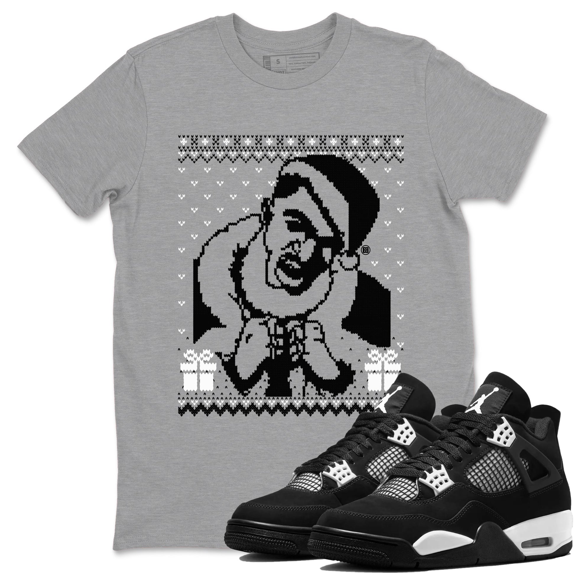 4s White Thunder shirts to match jordans X Mas Gift Christmas Gangster Wrapper sneaker match tees Air Jordan 4 Retro White Thunder match shoes to clothes SNRT Sneaker Tees unisex cotton Heather Grey 1 shirts
