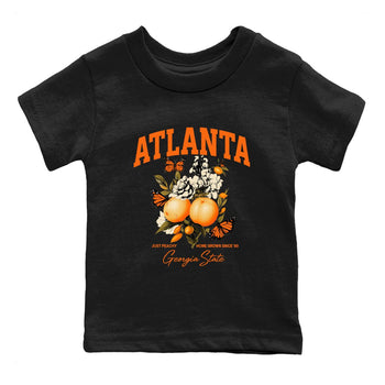 Georgia Peach baby and kids t-shirt crafted for little sneakerheads to shine with the Air Jordan 3 Starfish sneakers, displayed in Black 2.