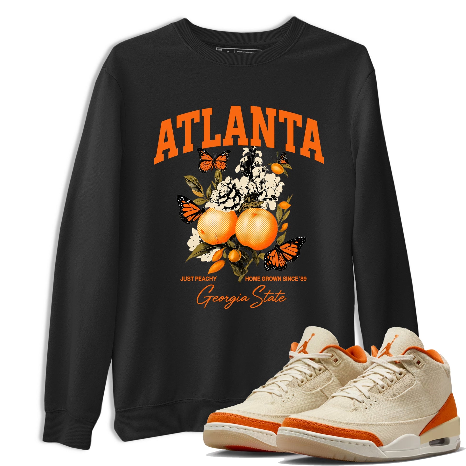 Georgia Peach sneaker match t-shirt styled to complete your fit with the Air Jordan 3 Starfish sneakers, shown in Black 1.