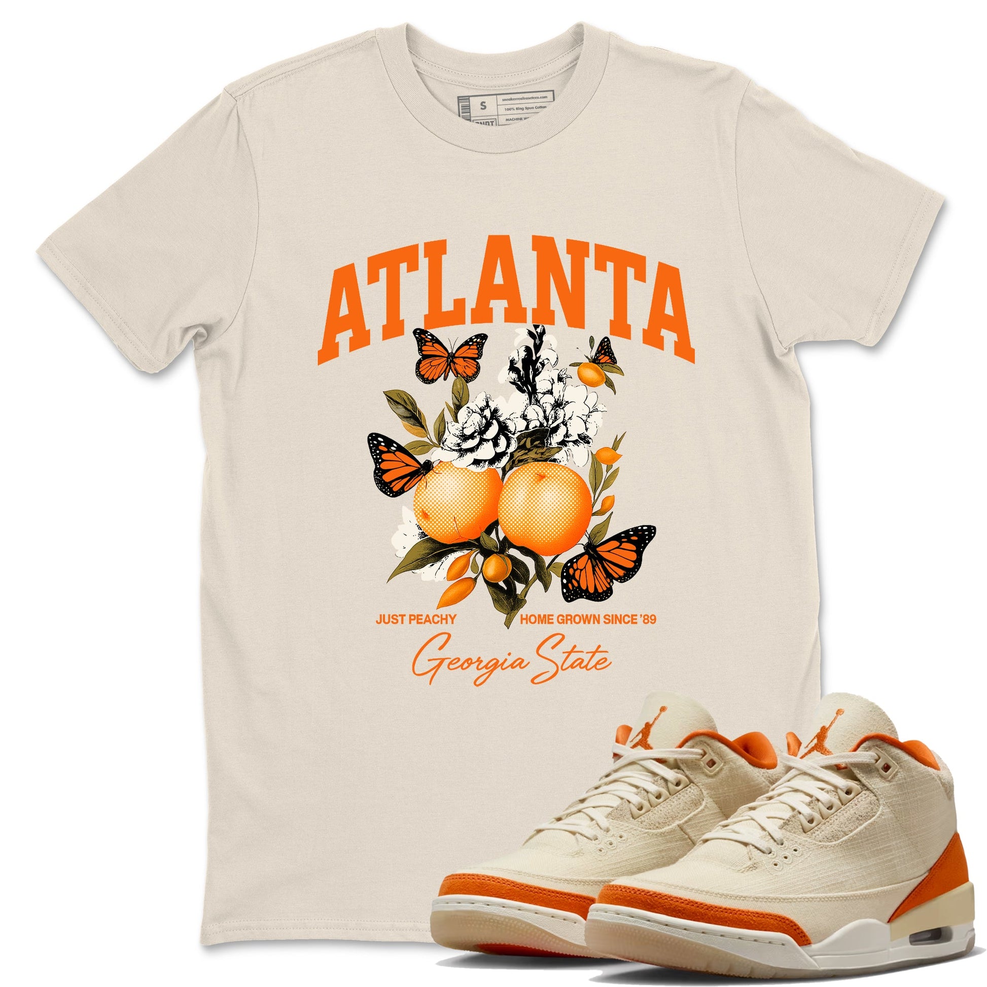 Georgia Peach sneaker match t-shirt styled to complete your fit with the Air Jordan 3 Starfish sneakers, shown in Natural 1.