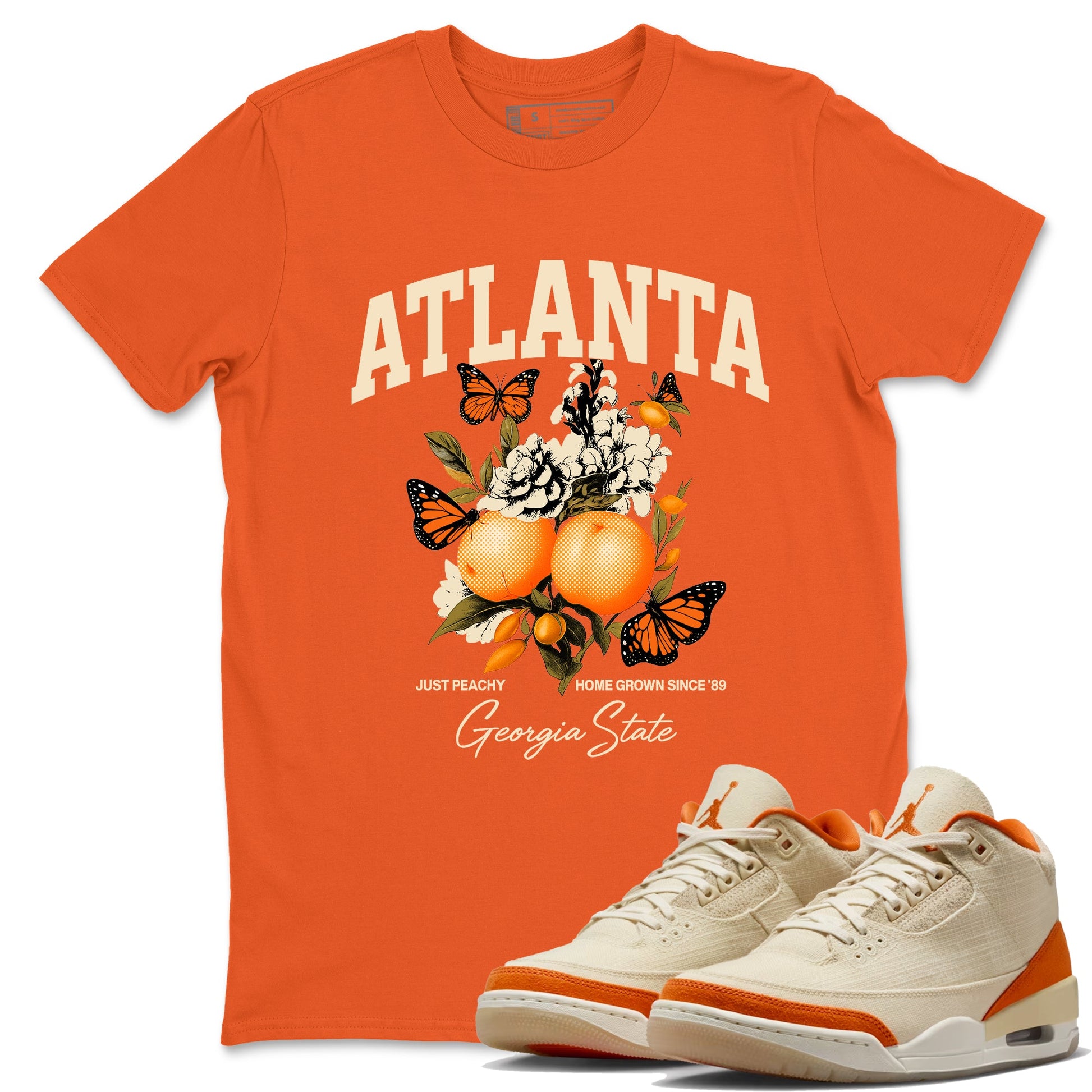 Georgia Peach sneaker match t-shirt styled to complete your fit with the Air Jordan 3 Starfish sneakers, shown in Orange 1.