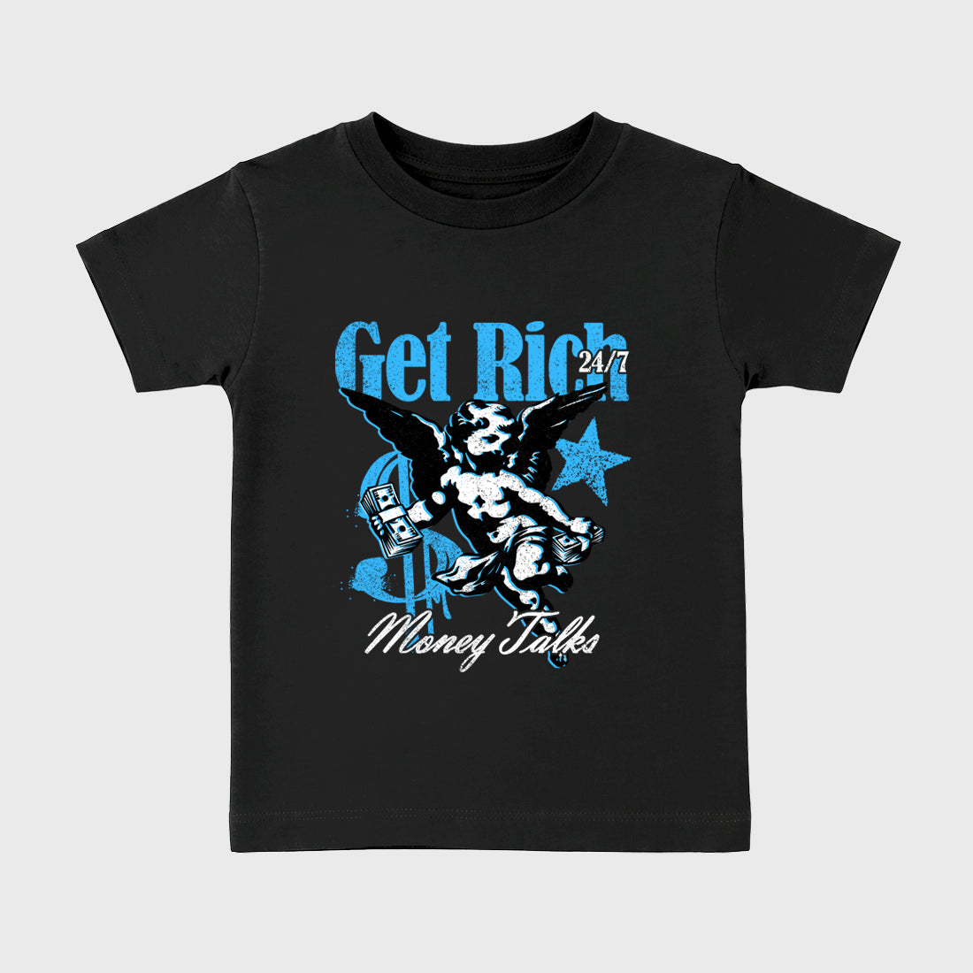 Sneaker match tees – Sneaker Tees To Match Air Foamposite Pro University Blue Shoes – Get Rich Kids T-Shirt Black 2