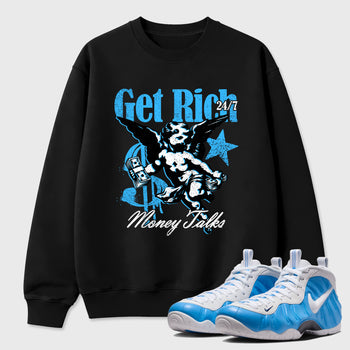 Sneaker match tees – Sneaker Tees To Match Air Foamposite Pro University Blue Shoes – Get Rich Tee Black 1
