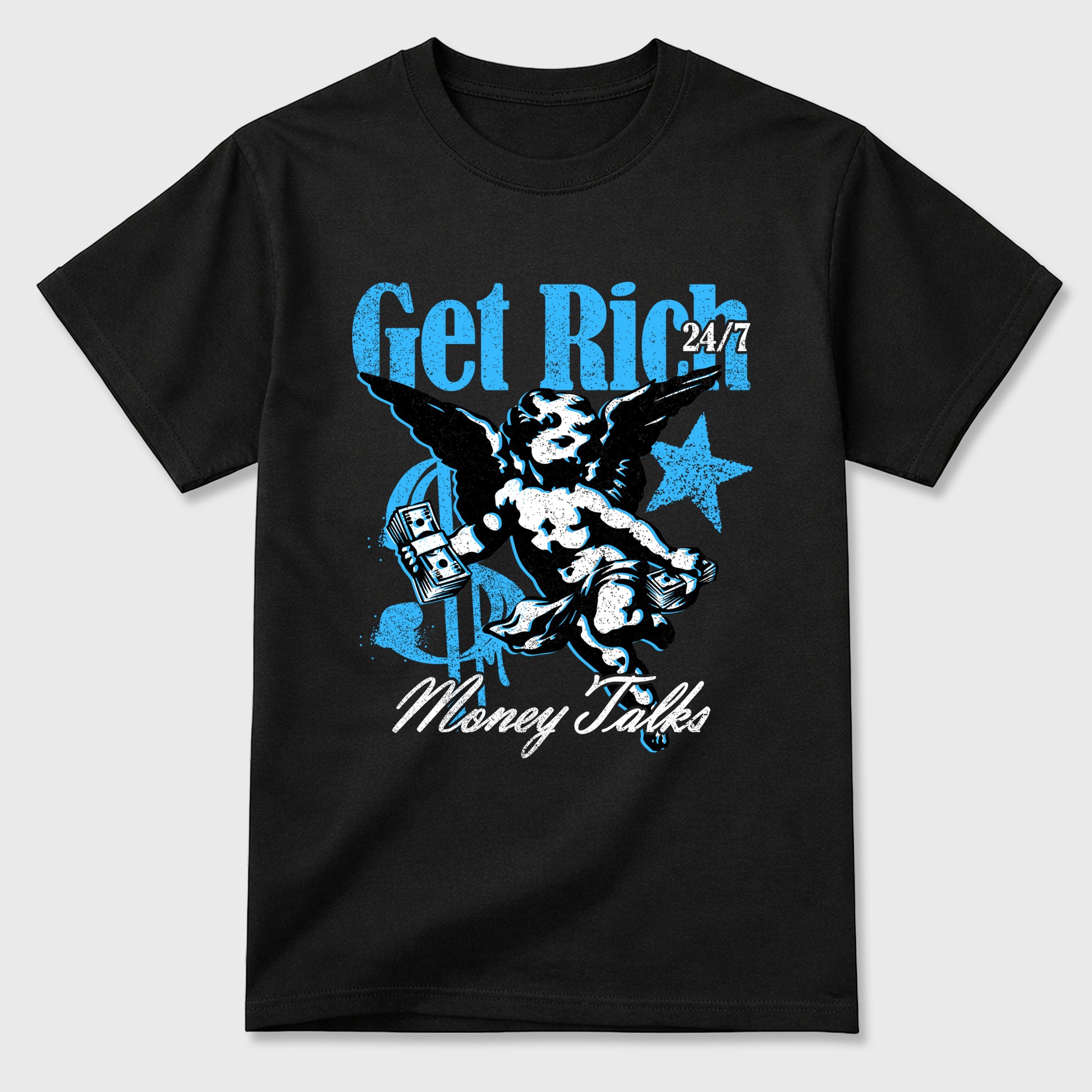 Sneaker match tees – Sneaker Tees To Match Air Foamposite Pro University Blue Shoes – Get Rich Tee Black 2