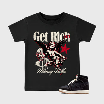 Sneaker match tees – Sneaker Tees To Match Air Jordan 1 Flight Club Shoes – Get Rich Kids T-Shirt Black 1