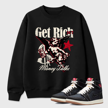 Sneaker match tees – Sneaker Tees To Match Air Jordan 1 Flight Club Shoes – Get Rich Tee Black 1