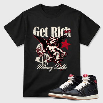 Sneaker match tees – Sneaker Tees To Match Air Jordan 1 Flight Club Shoes – Get Rich Tee Black 1