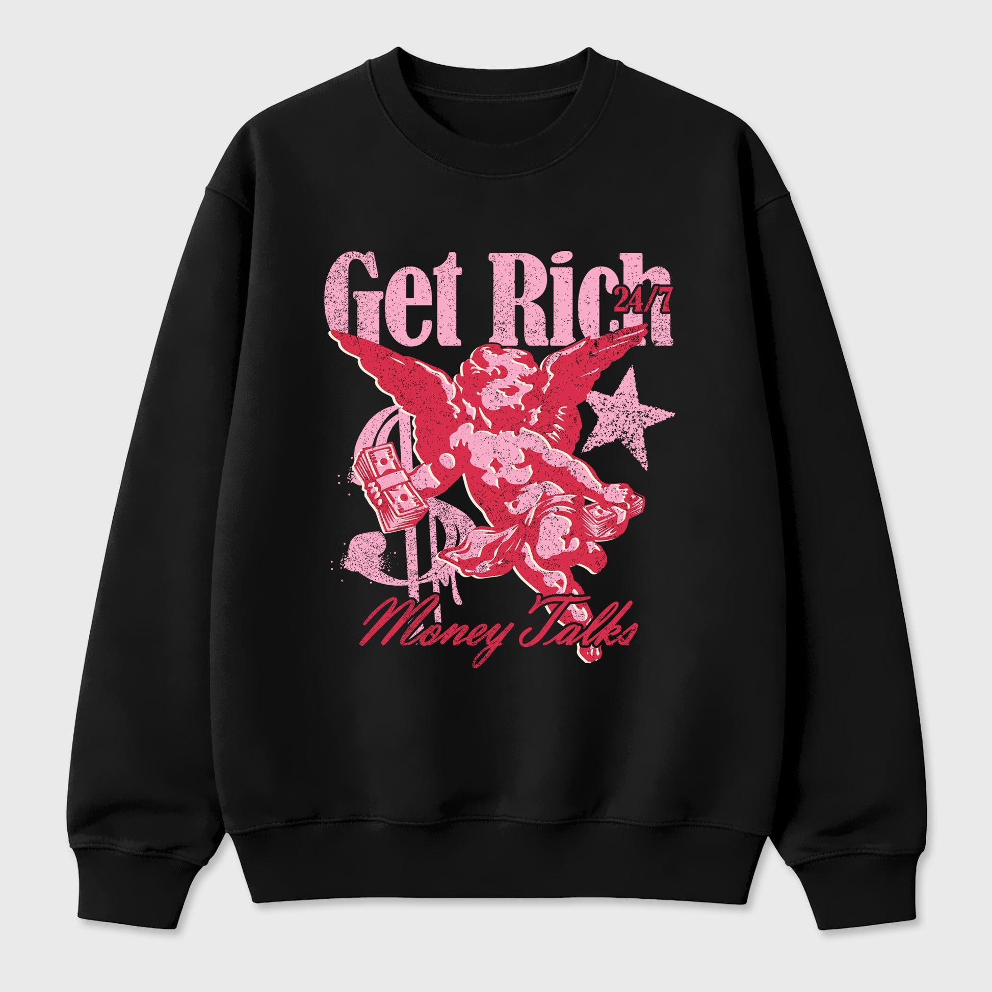 Perfect Sneakerhead Fashion Outfits – Sneaker Tees To Match Air Jordan 1 Low OG x Travis Scott Tropical Pink Shoes – Get Rich Graphic Tee Black 2