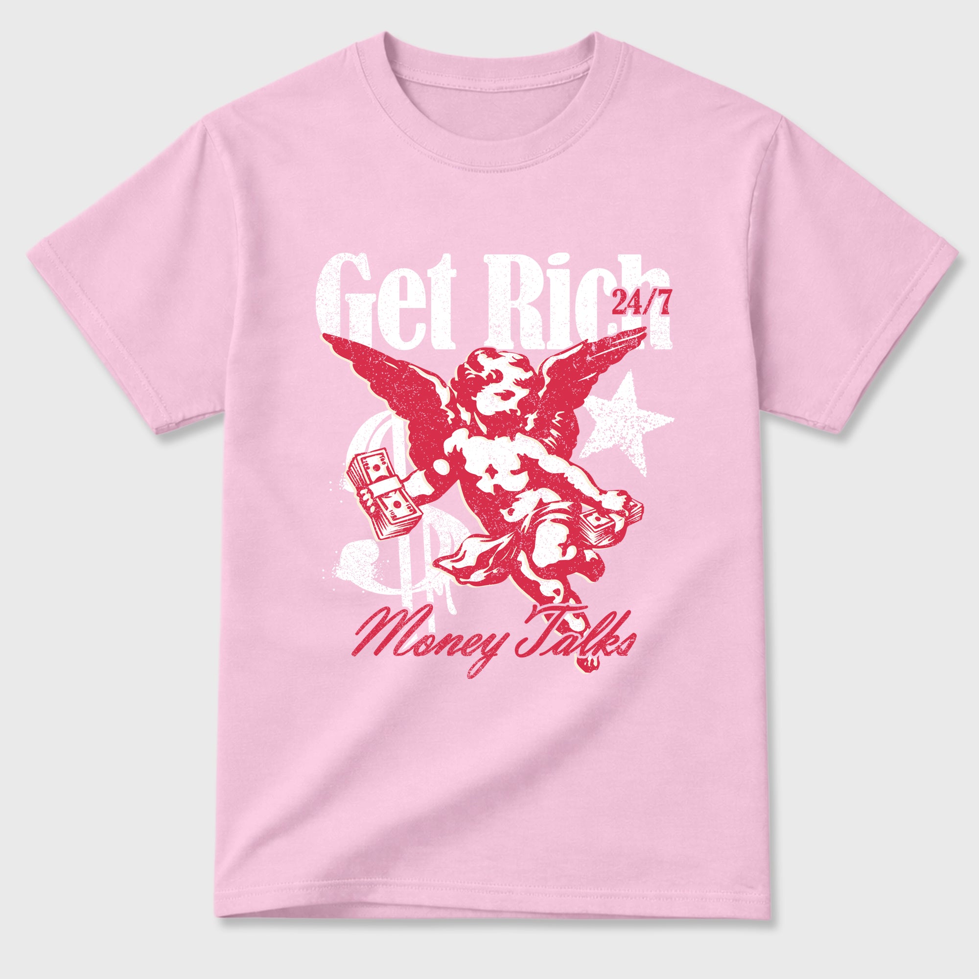 Perfect Sneakerhead Fashion Outfits – Sneaker Tees To Match Air Jordan 1 Low OG x Travis Scott Tropical Pink Shoes – Get Rich Graphic Tee Pink 2