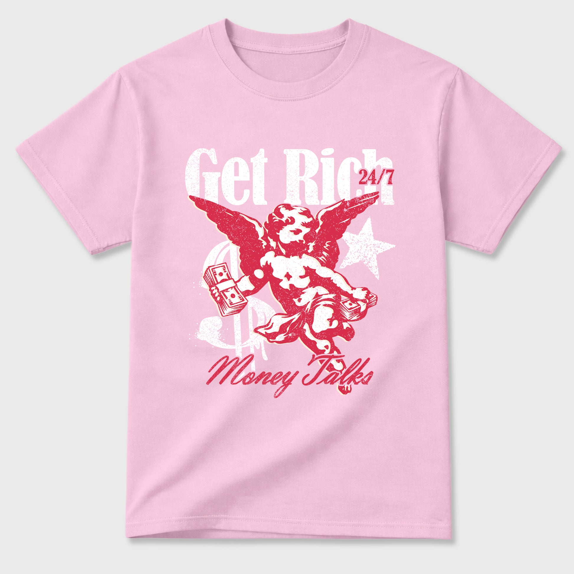 Perfect Sneakerhead Fashion Outfits – Sneaker Tees To Match Air Jordan 1 Low OG x Travis Scott Tropical Pink Shoes – Get Rich Graphic Tee Pink 2