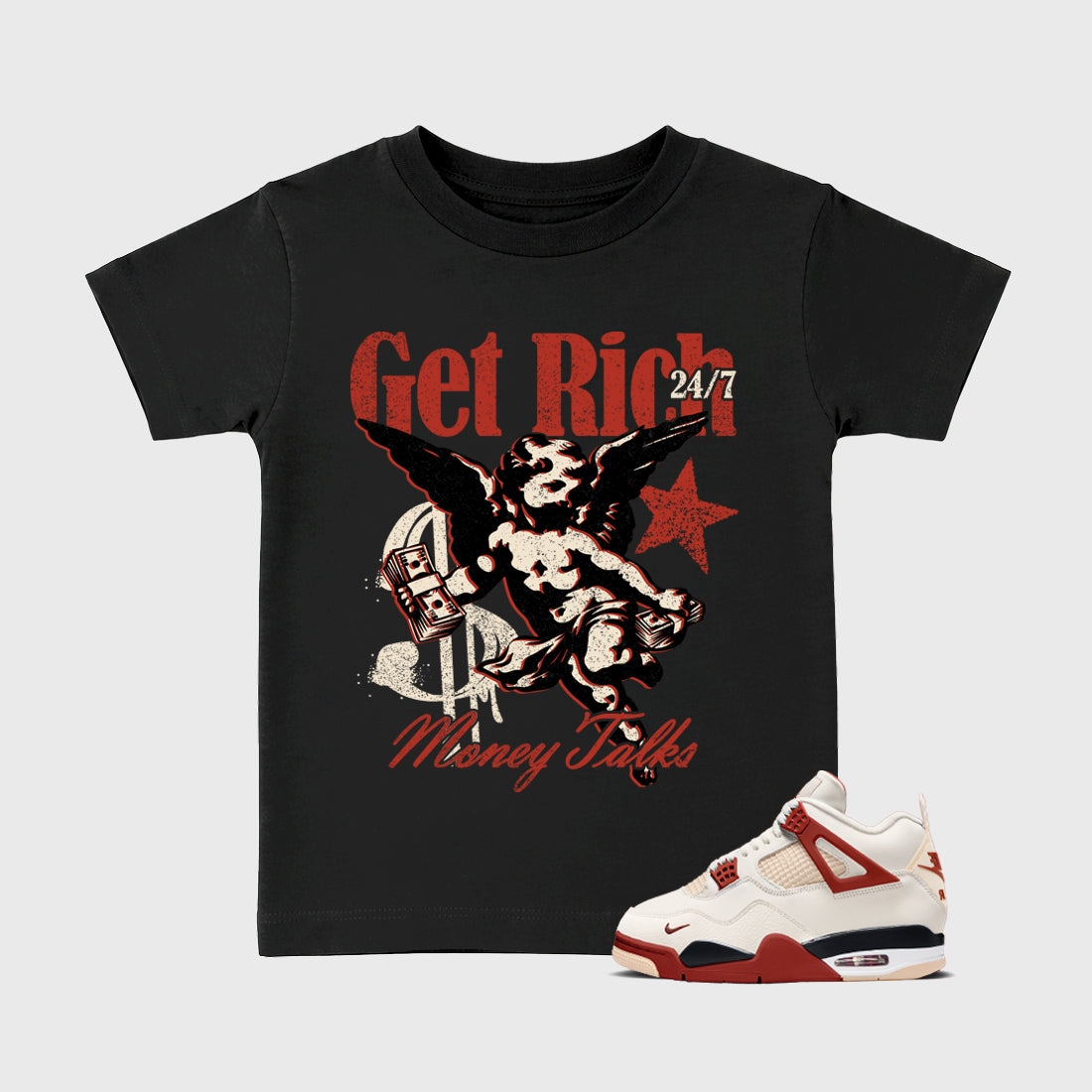 Sneaker match tees – Sneaker Tees To Match Air Jordan 4 Brick After Brick Shoes – Get Rich Kids T-Shirt Black 1