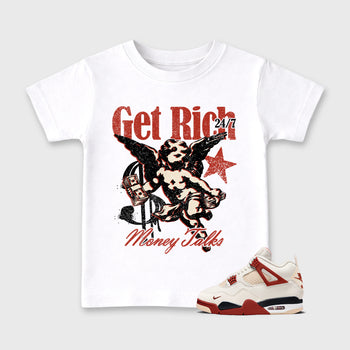 Sneaker match tees – Sneaker Tees To Match Air Jordan 4 Brick After Brick Shoes – Get Rich Kids T-Shirt White 1